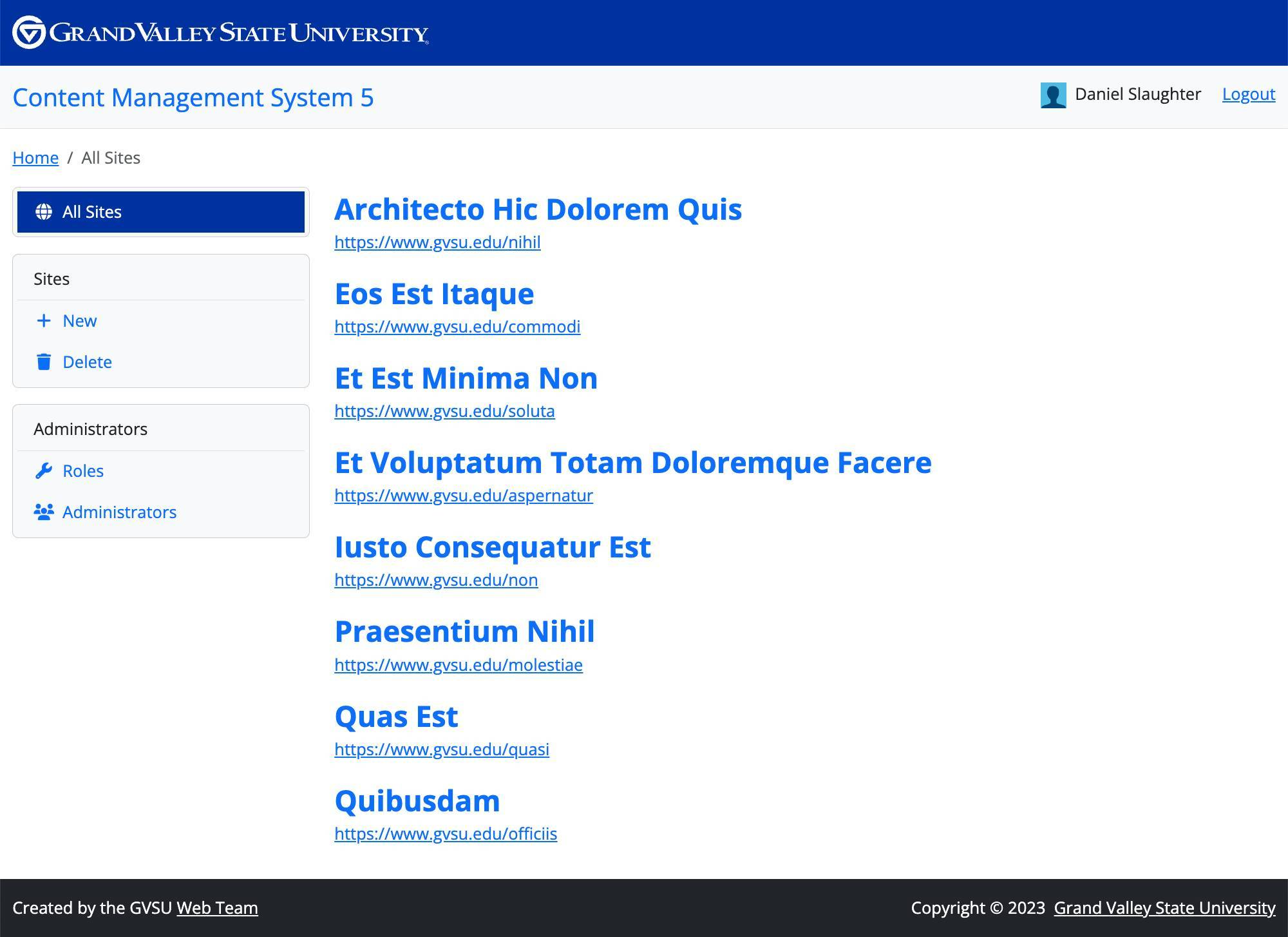 A screenshot of home screen in the CMS 5.
